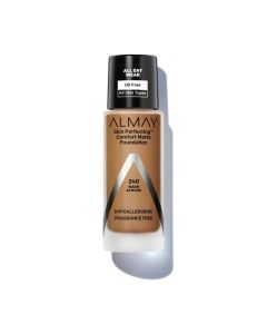 Almay Skin Perfecting Comfort Matte Foundation Makeup, Hypoallergenic, 240 Warm Almond, 1 fl oz"