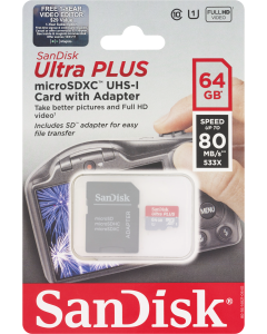 SanDisk Ultra Plus MicroSDXC UHS-1 Card With Adapter, 64GB