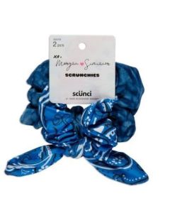 Scunci Mixed Scrunchies, 2 Count (Blue tie-dye and Blue Bandana Print)"