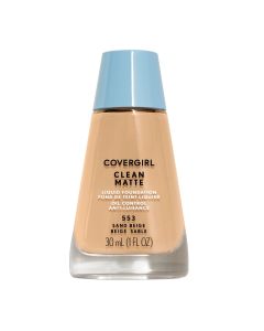 COVERGIRL Clean Matte Liquid Foundation, 553 Sand Beige, 1 fl oz, Liquid Foundation, Matte Foundation, Lightweight Foundation, Moisturizing Foundation, Water Based Foundation"