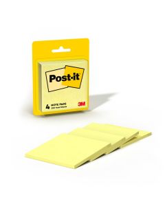 Post-it Notes, 3 in x 3 in, Canary Yellow, 4 Pads/Pack"