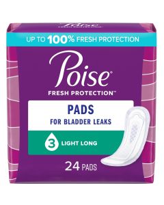 Poise Incontinence Pads for Women, 3 Drop, Light Absorbency, Long, 24 Count"