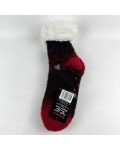 Wild Flowers Women's Double Layer Non Skid Slipper Socks, Red, 9-11"