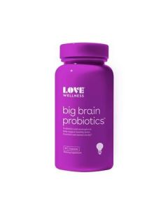 Love Wellness Nootropics Brain Support Supplement, Big Brain Probiotics  Brain Function, Focus, Cognitive Health, & Healthy Mood  Organic Reishi, Chaga, & Lions Mane Mushrooms  Vegan  30 Capsules"