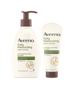 Aveeno Daily Moisturizing Lotion For Dry Skin with Oats and Rich Emollients - Fragrance Free - Bundle 12 fl oz and 2.5oz