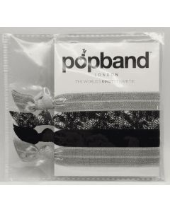 Popband Hair Ties Gray, Lace Black, Black Silver, Kink Free"