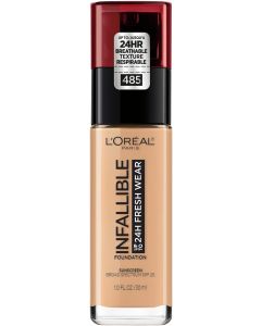 L'Oreal Paris Infallible Fresh Wear 24 Hr Liquid Foundation Makeup, 485 Golden Sun, 1 fl oz"