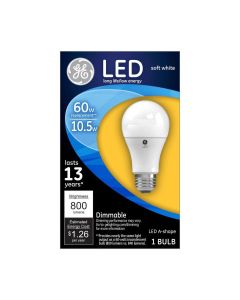 GE A19 Dimmable 800 Lumens LED Light Bulb, 60 Watt, 2700 Kelvin"