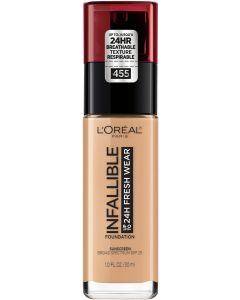 L'Oreal Paris Infallible Fresh Wear 24 Hr Liquid Foundation Makeup, 455 Natural Buff, 1 fl oz"