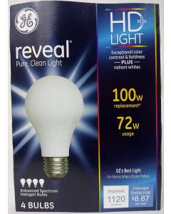 GE 67774 Reveal Halogen Light Bulbs, Soft White, 72-Watts, 4-Pk. - Quantity 12"