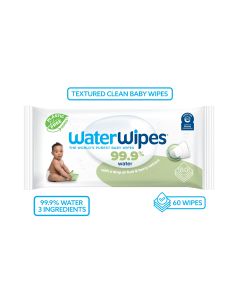 WaterWipes Textured Clean 99.9% Water Based Toddler & Baby Wipes, 1 Resealable Packs (60 Wipes)"