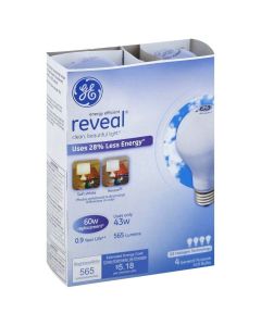 General Electric 43W Energy-Efficient Reveal Frost Bulb, 4-Pack, 60W Equivalent"