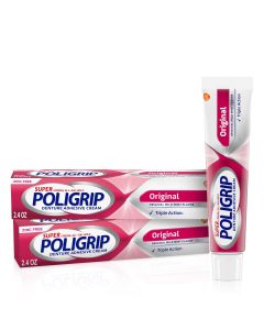 Super Poligrip Original Formula Zinc Free Denture and Partials Adhesive Cream, 2.4-Oz Twin Pack (4.8-Oz Total), for Adults"