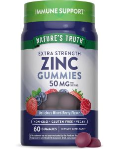 Zinc Gummies | 50mg | 60 count | Vegan, Non-GMO & Gluten Free Supplement | Mixed Berry Flavor | by Natures Truth"