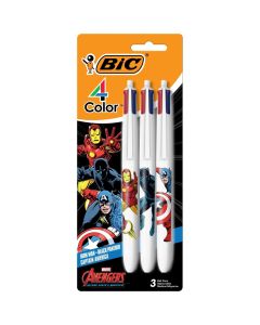 BIC� 4-Color Marvel's Avengers Edition Retractable Ball Pens, Pack Of 3 Pens, Medium Point, 1.0 mm, White Barrels, Assorted Ink Colors"