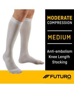 FUTURO Anti-Embolism Knee Highs, Unisex, Medium, Moderate Compression"