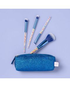 More Than Magic Blue Sparkly Makeup Brush & Bag Set - 4 Brushes and 1 Bag