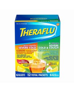 Theraflu Severe Cough Cold and Flu Day and Nighttime Relief Medicine Powder, Green Tea and Honey Lemon Flavors, 12 Count"