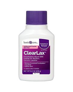 Basic Care ClearLax, Polyethylene Glycol 3350 Powder for Solution, Osmotic Laxative, 8.3 Ounces Unflavored 8.3 Ounce (Pack of 1)"