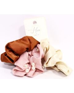 Hive and Co. 3 Pc. Fabric Scrunchie Set, Pink, Brown, Cream - 3 Ct"