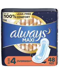 Always Maxi Overnight Pads with Wings, Size 4, Overnight Absorbency, 48 CT"