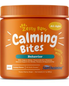 Zesty Paws Stress & Anxiety Calming Bites Supplement with Hemp for Dogs, Turkey Flavor, 90 Soft Chews"