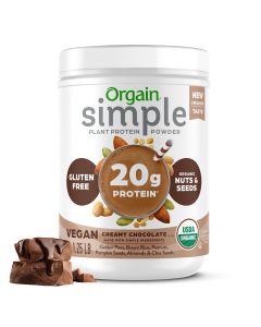 Orgain Simple Organic Vegan 20g Protein Powder- Plant Based, Non-GMO, Chocolate 1.25lb"