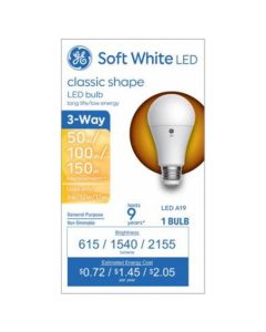 GE 93130566 LED 3-Way Light Bulb, A19 Medium Base, Soft White, 6/12/17 Watt - Quantity 1"