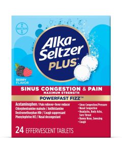 Alka-Seltzer Plus Powerfast Fizz Sinus Congestion & Pain Medicine, Effervescent Tablets, 24 Count"