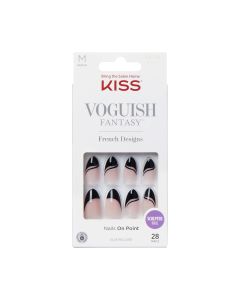 KISS Voguish Fantasy Medium Almond Fake Nails, Glossy Dark Black, 'Magnifique', 28 Ct."