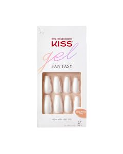 KISS Gel Fantasy Sculpted Long Coffin Glue-On Nails, Glossy Light White, 'True Color', 28 Ct."