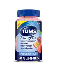 TUMS Gummy Bites Dietary Supplement for Occasional Heartburn Relief, Upset Stomach and Acid Indigestion, Assorted Fruit Flavors - 50 Count"