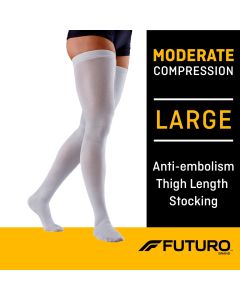 FUTURO Anti-Embolism Thigh Highs, Unisex, Large, Moderate Compression, White"