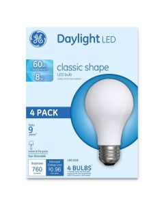 GE 99192 8 Watts A19 Classic LED Non-Dim Light Bulb - Daylight (4/Pack)