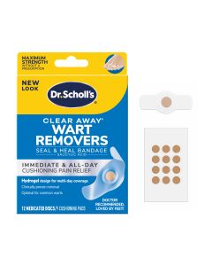 Dr. Scholl's Clear Away Wart Remover with Hydrogel Technology, 12 Discs/9 Pads, Salicylic acid 40%"