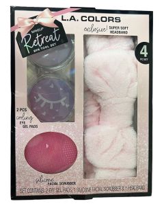 L.A. Colors Makeup Retreat Spa Tool Set, 4 Piece Set; Headband, Eye Gel Pads, Facial Scrubber"