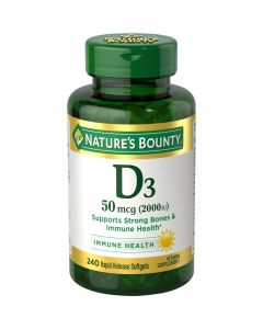 Nature's Bounty Vitamin D3, Immune and Bone Health Support, 50 mcg, Softgels, 240 Ct"