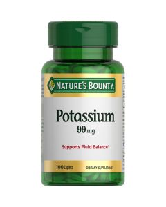 Nature's Bounty Potassium Gluconate 99 mg Caplets for Fluid Balance Support, 100 Ct"