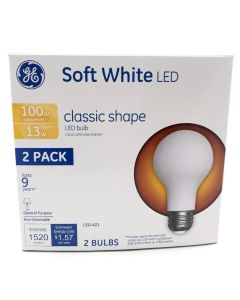 (2 bulbs) GE 31185 Soft White LED A21, 13 watts, 1520 lumens, 100 watt replacement, non-dimmable LED Light Bulb"