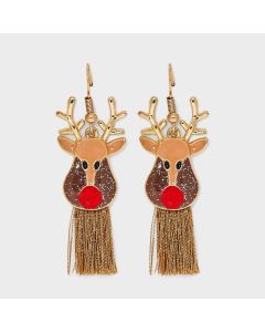 Christmas Novelty Reindeer Drop Earrings - Brown