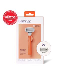 Flamingo 5-Blade Women's Razor: 1 Papaya Razor Handle + 2 Razor Blade Cartridges