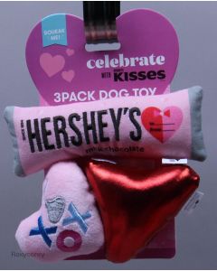 Hershey's Kisses Themed 3 Ct Bar, Kiss and Heart Squeaky Crinkle Dog Toy"