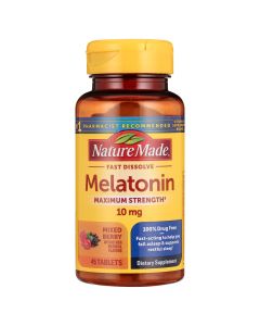 Nature Made Fast Dissolve Melatonin 10mg Tablets, Max Strength 100% Drug Free Sleep Aid, 45 Ct"