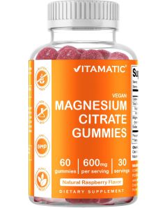 Vitamatic Magnesium Gummies 600mg per Serving - 60 Vegan Gummies - Promotes Healthy Relaxation, Muscle, Bone, & Energy Support"