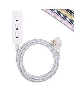 Cordinate Designer 3-Outlet Extension Cord with Surge Protection, Gray, Braided Décor Fabric Cord, 10 ft, Low-Profile Plug with Tamper Resistant Safety Outlets, 37914"