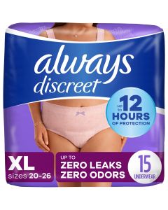 Always Discreet Adult Incontinence Underwear for Women Maximum Absorbency, XL, 15 Ct"