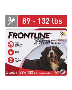 FRONTLINE® Plus for Dogs Flea and Tick Treatment, Extra Large Dog, 89-132 lbs, Red Box, 3 CT"