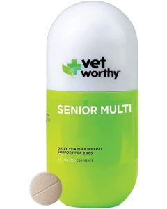 Vet Worthy Senior Multi - Dog Multivitamins Chewable with Vitamin E for Dogs, Taurine for Dogs, & Vitamin C for Dogs - Senior Dog Supplements for Small & Large Dog Daily Multivitamin - Liver (60ct)"