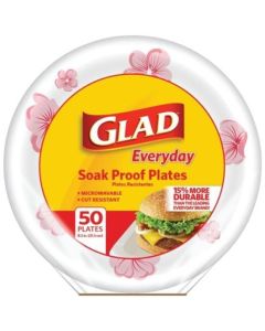 Glad Paper Plates, 8.5"", Pink Flower, 50 Ct"