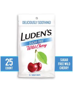 Luden's Sore Throat Drops, For Minor Sore Throat Relief, Sugar Free Wild Cherry, 25 Count"